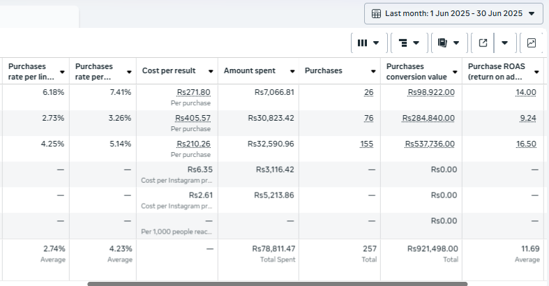 Meta Ads results June 2025